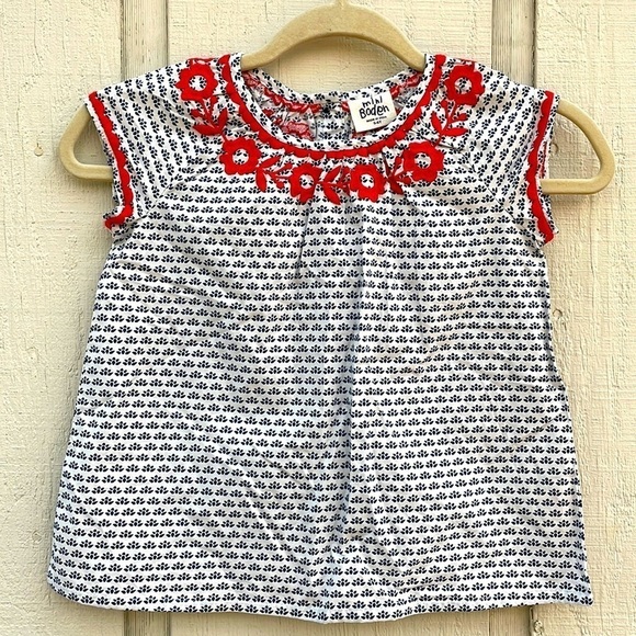 Mini Boden Girls Short Sleeve Embroidered Blouse Orange Blue White Size 5-6 yr - Picture 1 of 7
